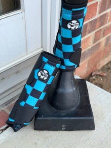 Turquoise Checkered Sport Boots