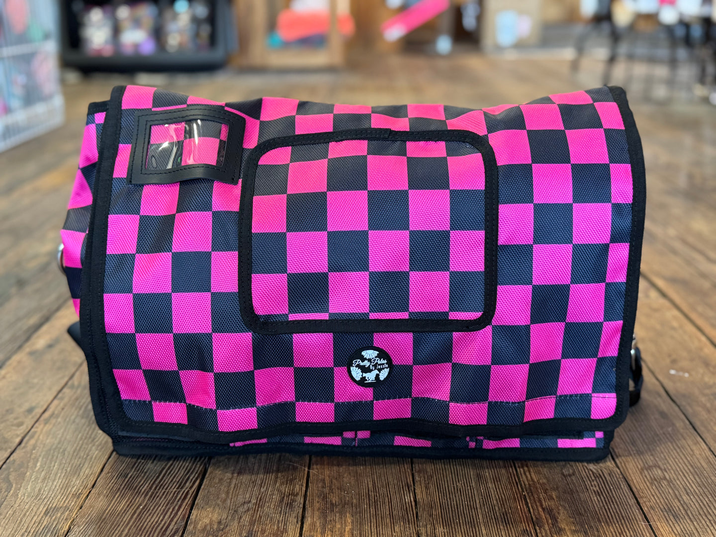 Pink Checkered Grooming Bag