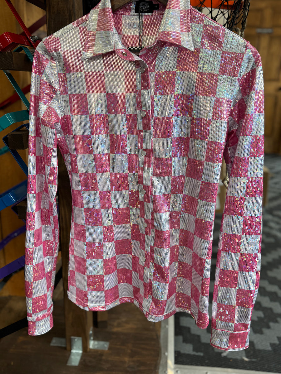 Pink Rodeo Tee Pink Checkered Adult Rodeo Shirt – Pretty Polos By Jessie & Lopin' With ...