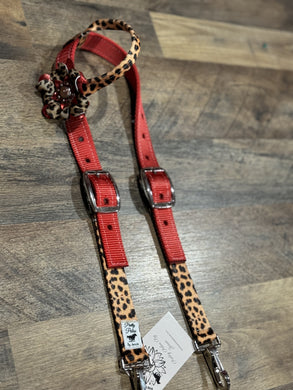 Red cheetah flower concho headstall