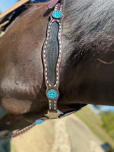 Load image into Gallery viewer, Black Croc Inlay with Turquoise Breastcollar