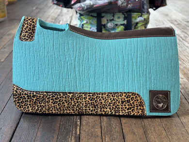 Ocean Blue Cheetah Leathers Saddle Pad