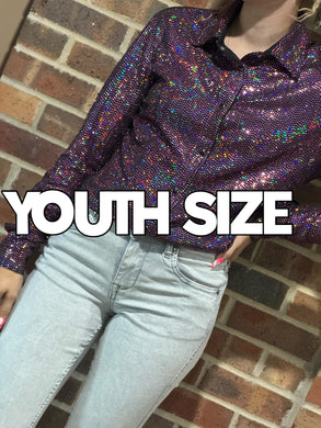 Purple Disco Ball YOUTH Rodeo Shirt