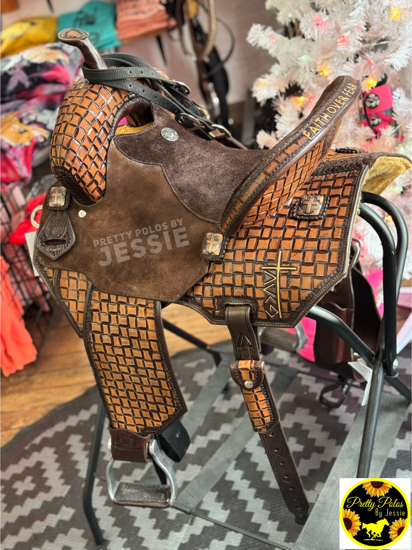 Faith Over Fear Leather Saddle