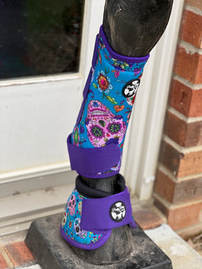 Turquoise & Purple Sugar Skull Sport Boots