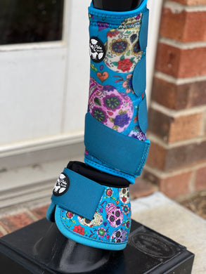 Turquoise Sugar Skull Sport Boots