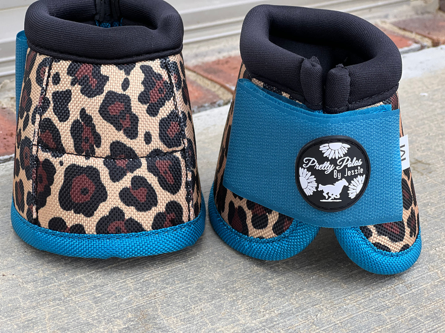 Cheetah with Turquoise Bell Boots Pretty Polos By Jessie Lopin With Grace Tack LLC