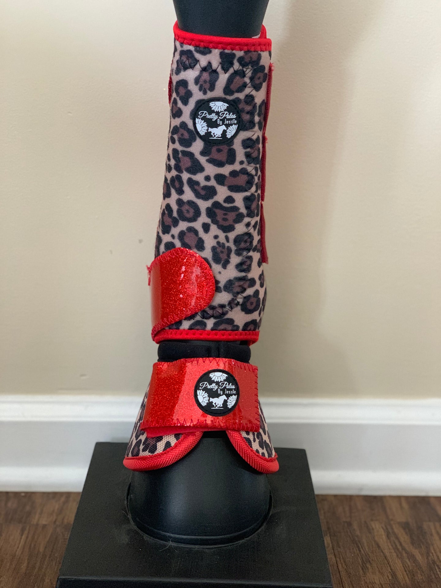 Cheetah Sport Boots with red glitter straps