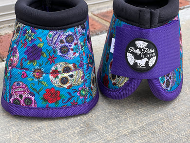 Turquoise & Purple Sugar Skull Bell Boots