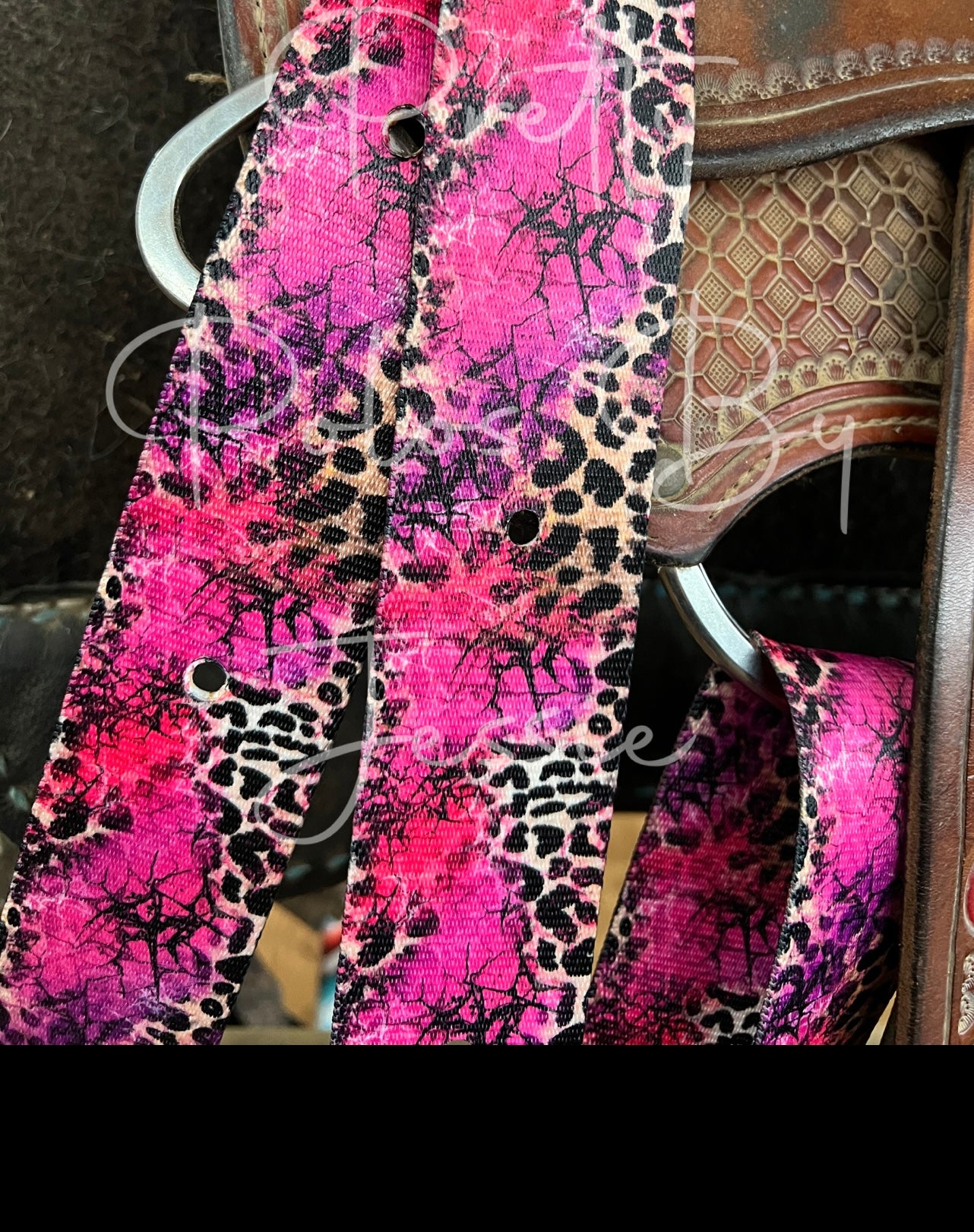 Hot Pink Stone Cheetah Latigo & Off Billet